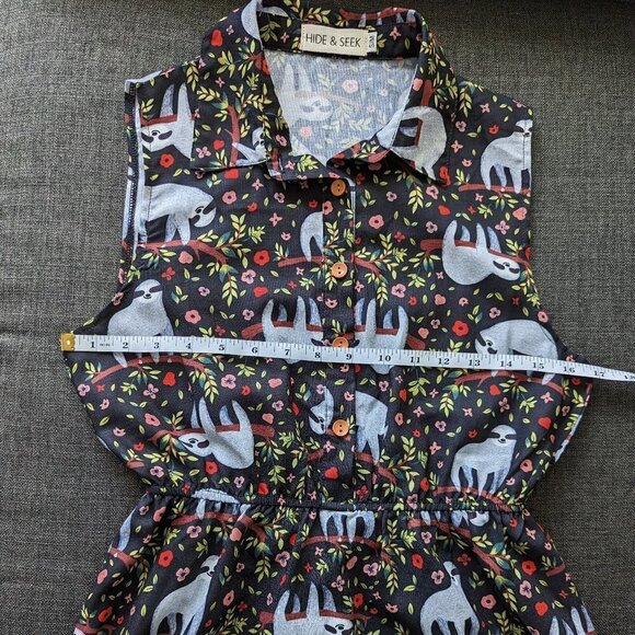 Hide & Seek Button Front Sleeveless Sloth Print Summer Dress - Picture 7 of 10
